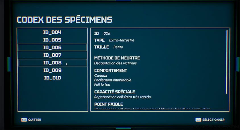 Codex des spécimens