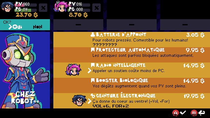 l'interface de la boutique