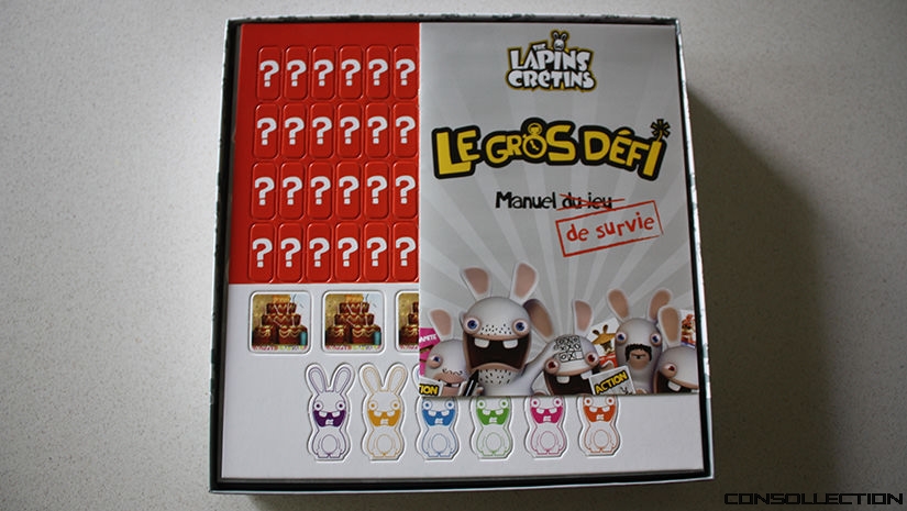 L´intérieur de la boite du jeu Lapins Cretins : Le Gros Défi