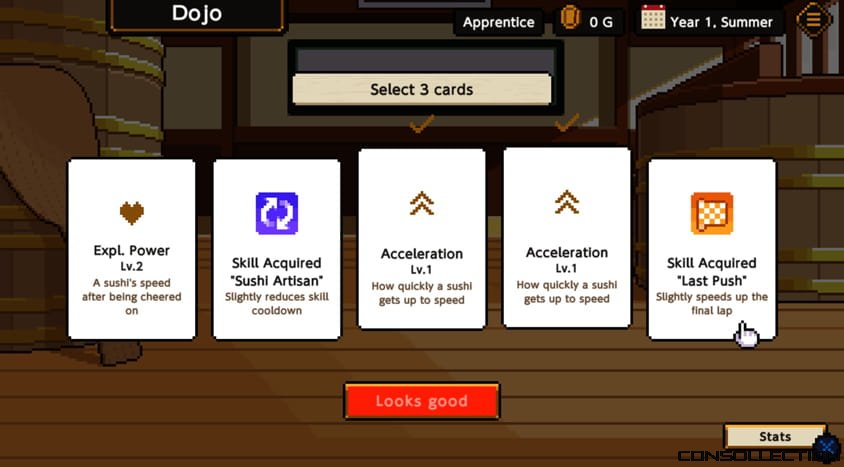 Les cartes améliorent votre champion avant chaque compétition