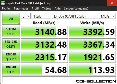 Test avec CrystalDiskMark sur PCIe 4.0